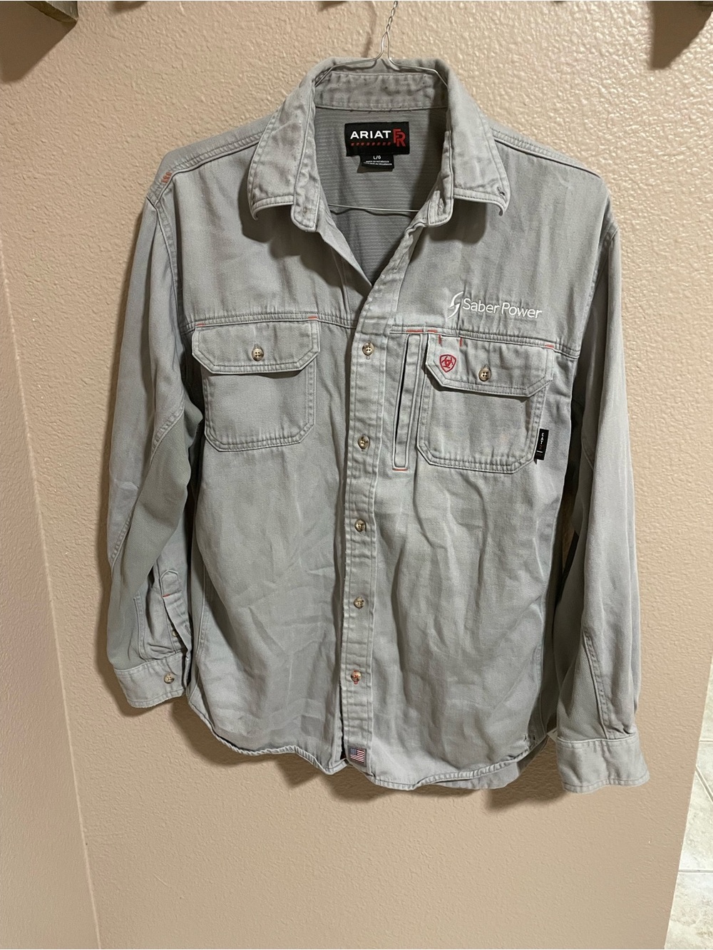 Ariat FR Light Gray Long-Sleeve Saber Power Button-Down Work Shirt